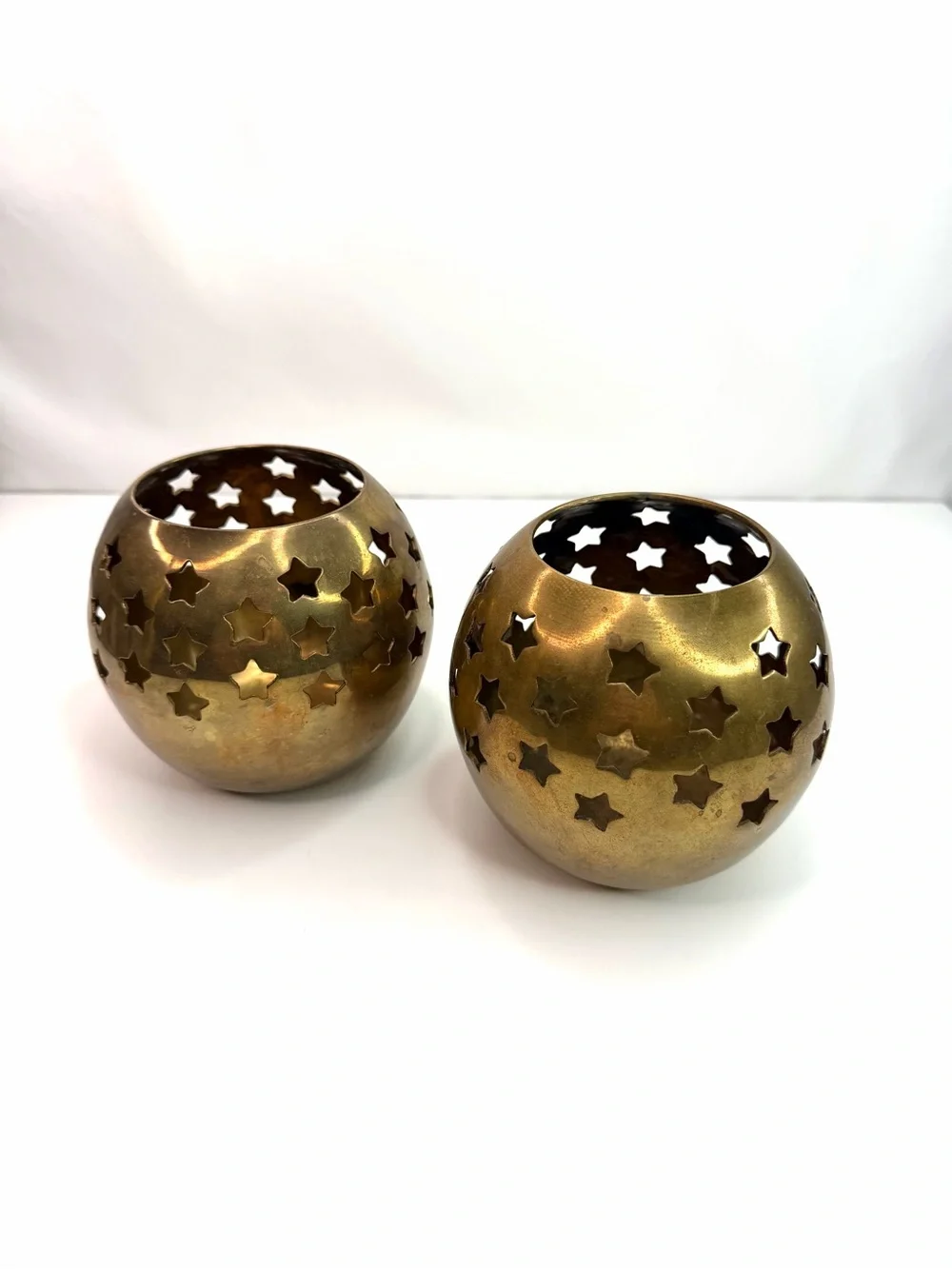 Vintage Brass Star Large Set of 2 Cutout Candle Holders